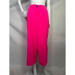 DKNY Womens Neon Pink Wide Leg Culottes High Rise Pleated Crop Trousers Size 8